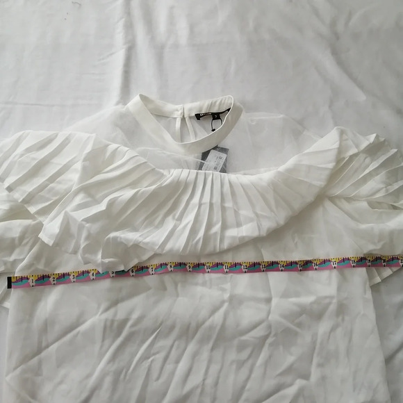 NWT Maje Lemia Pleated Ruffle Overlay Mesh Ecru White Blouse Maje 2 (Medium) - Picture 14 of 16